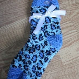 Blue Cheetah Print Fuzzy Socks